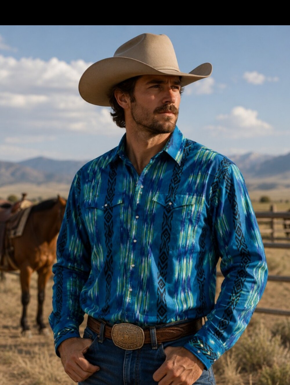 Wrangler Aztec Print Pearl Snap Long Sleeve Size XLT